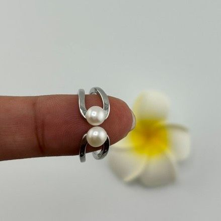 Nhẫn Ngọc Trai Tự Nhiên Hạt Đôi 5-6mm Nhỏ Xinh Nam Nữ NN049