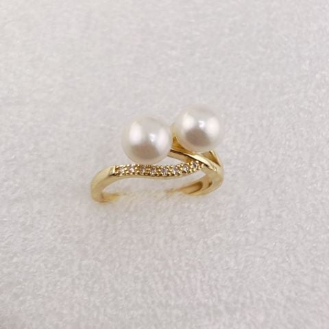 Nhẫn Ngọc Trai Tự Nhiên 2 Hạt MADAME HIEN PEARLS Thời Trang