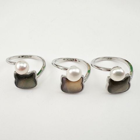 Nhẫn Ngọc Trai Tự Nhiên Phối Mặt Mèo Đen Huyền Bí MADAME HIEN PEARLS