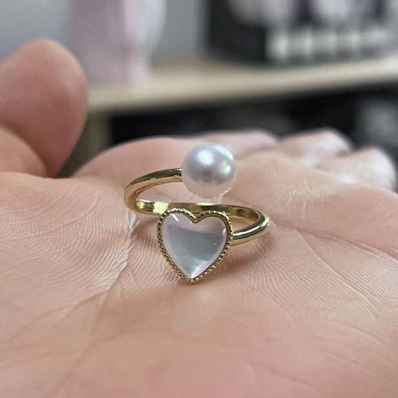 Nhẫn Ngọc Trai Tự Nhiên Phối Mặt Tim Xà Cừ MADAME HIEN PEARLS NN075