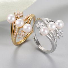 Nhẫn Ngọc Trai Tự Nhiên 3 Tầng Phối Hoa 6 Cánh Sang Trọng MADAME HIEN PEARLS NN081