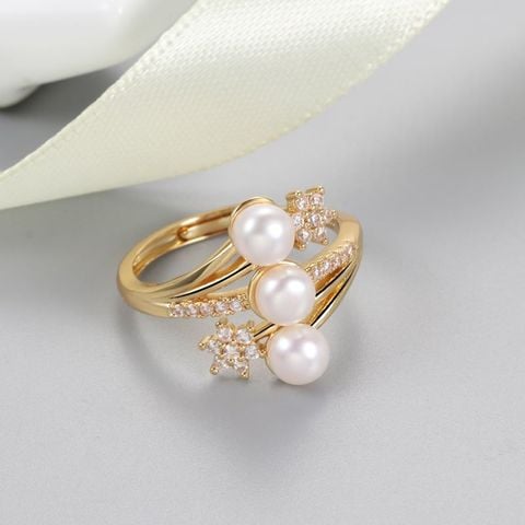 Nhẫn Ngọc Trai Tự Nhiên 3 Tầng Phối Hoa 6 Cánh Sang Trọng MADAME HIEN PEARLS