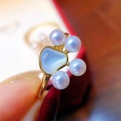 Nhẫn Ngọc Trai Tự Nhiên Dấu Chân Mèo Đáng Yêu MADAME HIEN PEARLS NN082