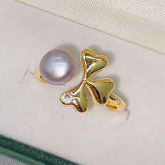 Nhẫn Ngọc Trai Tự Nhiên Mặt Bạch Quả Ginko 3 Lá Dễ Thương MADAME HIEN PEARLS Cho Nữ NN098