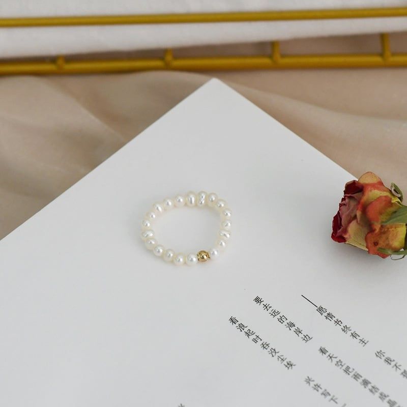 Nhẫn Chuỗi Ngọc Trai Tự Nhiên Nhí 3-4mm Mặt Bi Bạc s925 MADAME HIEN PEARLS Cho Nữ NT008