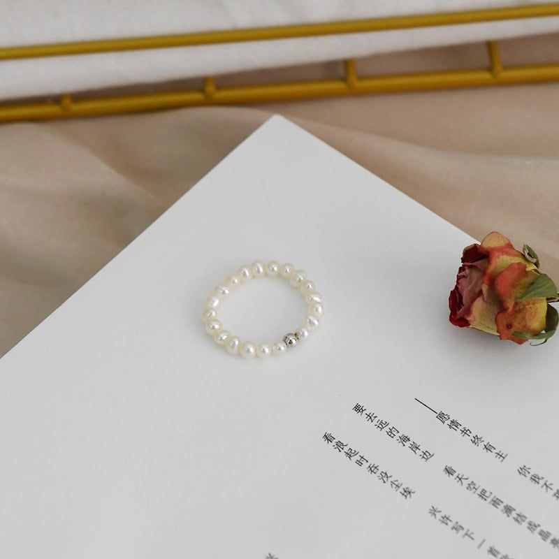Nhẫn Chuỗi Ngọc Trai Tự Nhiên Nhí 3-4mm Mặt Bi Bạc s925 MADAME HIEN PEARLS Cho Nữ NT008