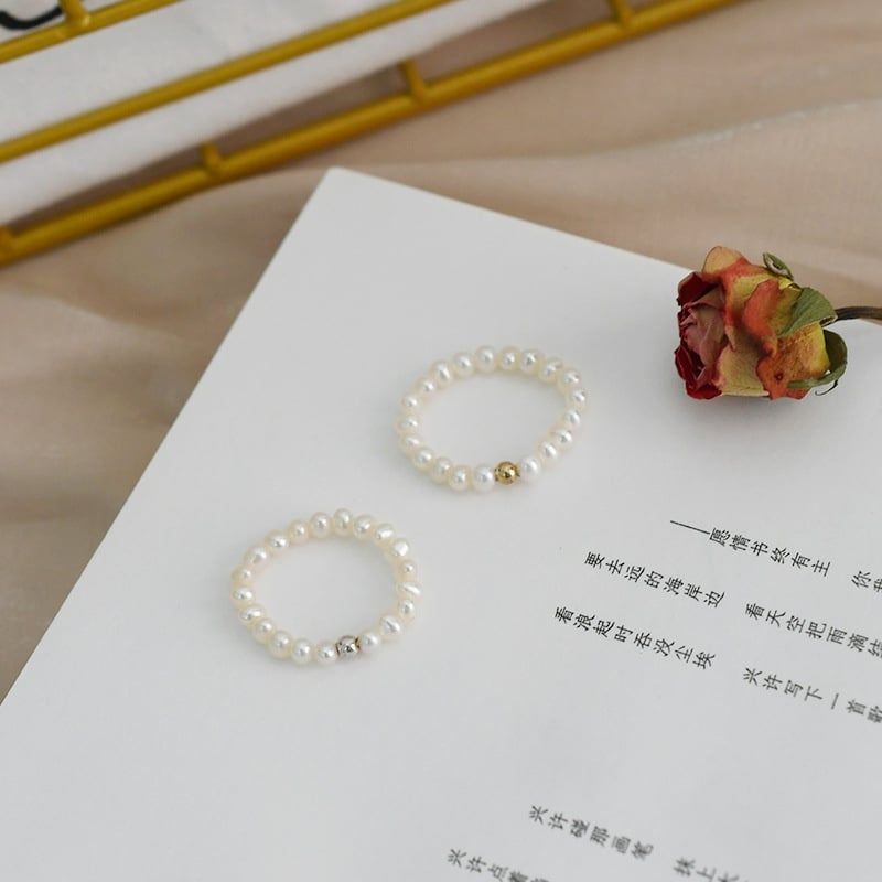 Nhẫn Chuỗi Ngọc Trai Tự Nhiên Nhí 3-4mm Mặt Bi Bạc s925 MADAME HIEN PEARLS Cho Nữ NT008