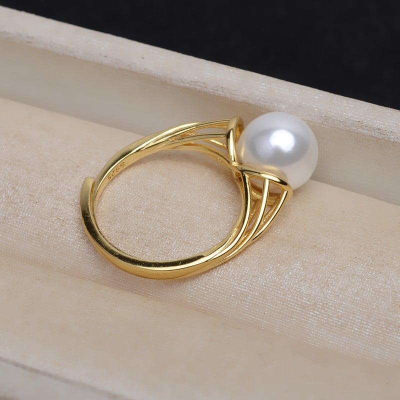 Nhẫn Bạc s925 Đính Ngọc Trai Edison Tròn Tự Nhiên Cao Cấp Dáng Ngọn Đuốc MADAME HIEN PEARLS NT021