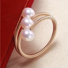 Nhẫn Còng Xoắn 3 hạt Ngọc Trai Tự Nhiên Thời Thượng NT004