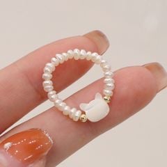 Nhẫn Chuỗi Ngọc Trai Tự Nhiên Tí Hon Mặt Mèo Đáng Yêu NT005