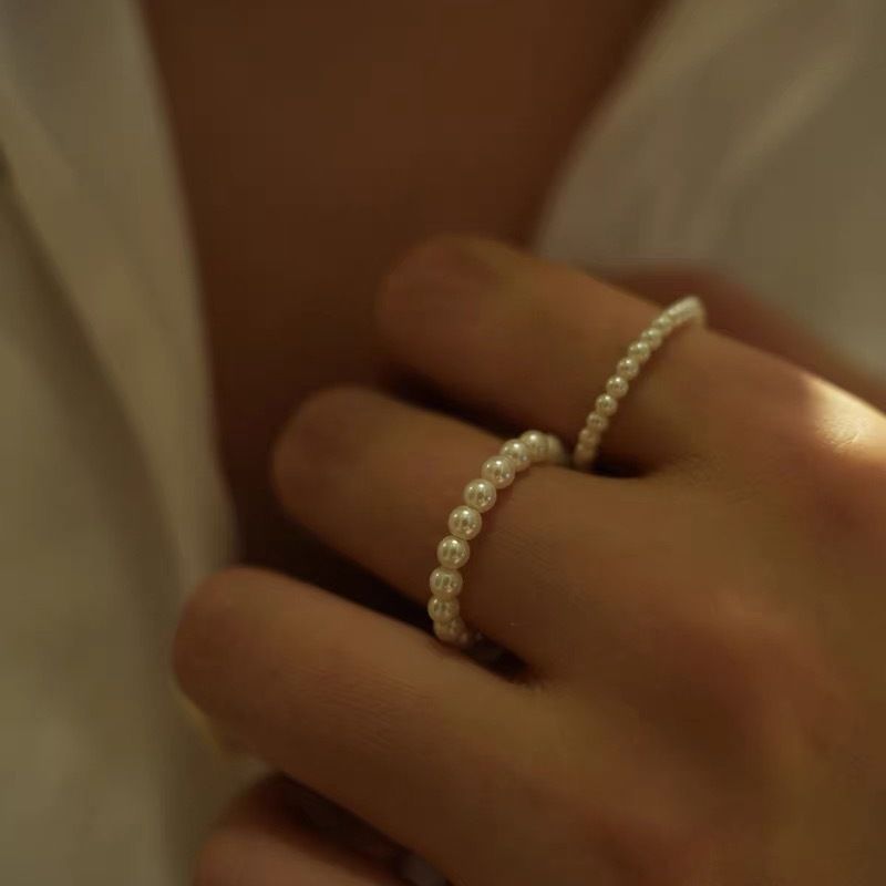 Nhẫn Chuỗi Ngọc Trai Tự Nhiên Tí Hon 3-4mm đáng yêu MADAME HIEN PEARLS Cho Nữ NT008