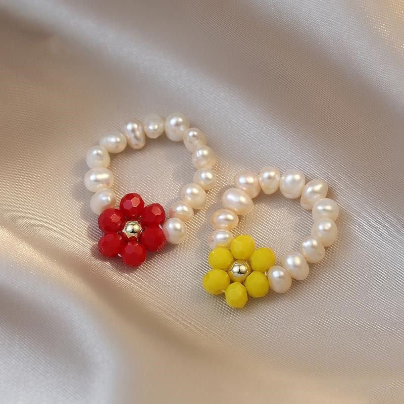 Nhẫn Nhân Ngọc Trai Tròn Phối Mặt Hoa Sắc Màu Sặc Sở Đáng Yêu MADAME HIEN PEARLS NT018