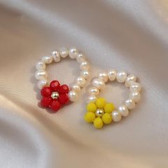 Nhẫn Nhân Ngọc Trai Tròn Phối Mặt Hoa Sắc Màu Sặc Sở Đáng Yêu MADAME HIEN PEARLS NT018