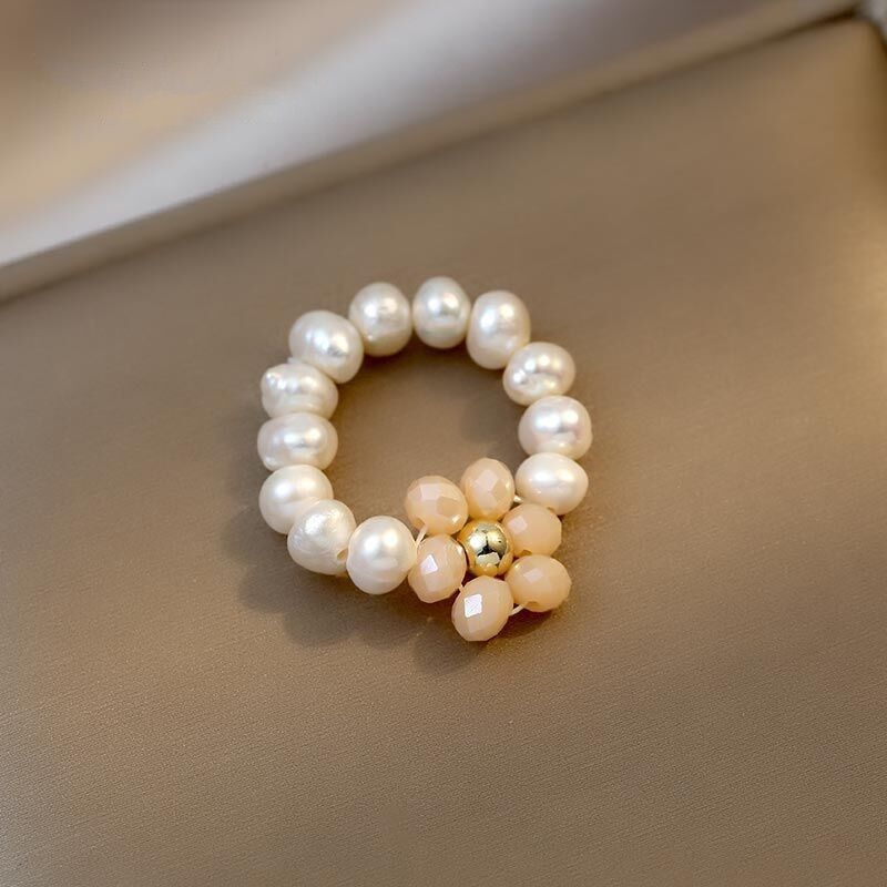 Nhẫn Nhân Ngọc Trai Tròn Phối Mặt Hoa Sắc Màu Sặc Sở Đáng Yêu MADAME HIEN PEARLS NT018