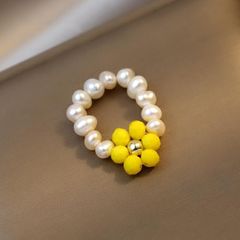 Nhẫn Nhân Ngọc Trai Tròn Phối Mặt Hoa Sắc Màu Sặc Sở Đáng Yêu MADAME HIEN PEARLS NT018