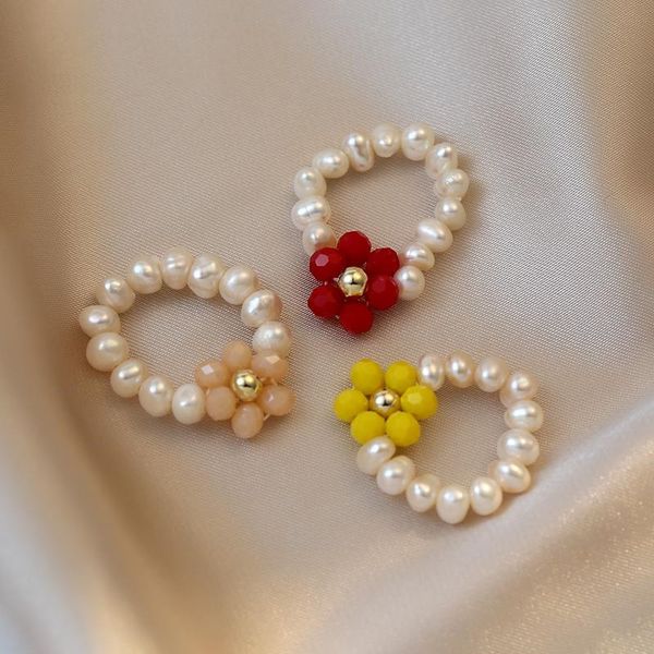 Nhẫn Nhân Ngọc Trai Tròn Phối Mặt Hoa Sắc Màu Sặc Sở Đáng Yêu MADAME HIEN PEARLS NT018