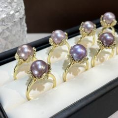 Nhẫn Ngọc Trai Tím Tự Nhiên To Tròn Cao Cấp Dáng Búp Hoa MADAME HIEN PEARLS NT020