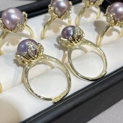 Nhẫn Ngọc Trai Tím Tự Nhiên To Tròn Cao Cấp Dáng Búp Hoa MADAME HIEN PEARLS NT020