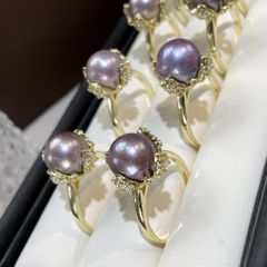 Nhẫn Ngọc Trai Tím Tự Nhiên To Tròn Cao Cấp Dáng Búp Hoa MADAME HIEN PEARLS NT020