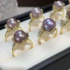 Nhẫn Ngọc Trai Tím Tự Nhiên To Tròn Cao Cấp Dáng Búp Hoa MADAME HIEN PEARLS NT020