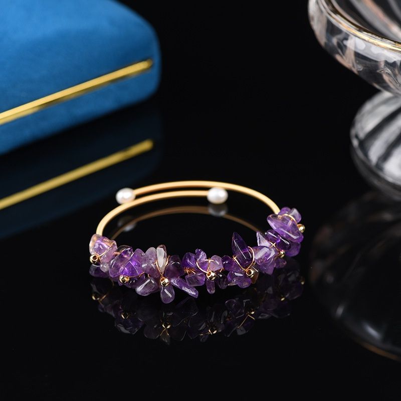 Vòng Tay Ngọc Trai Kết Aquamarine Pha Lê Tourmaline Kiểu Còng Cứng MADAME HIEN PEARLS Có Thể Điều Chỉnh VTG024