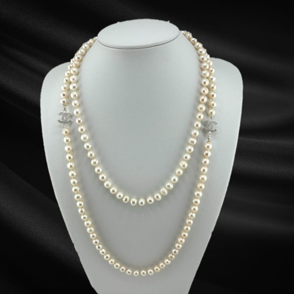 Vòng Cổ Ngọc Trai Hạt Tròn Tự Nhiên Dài 120cm Điểm 2 Khoá Bạc s925 Channel MADAME HIEN PEARLS CT040TR
