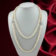 Vòng Cổ Ngọc Trai Hạt Tròn Tự Nhiên Dài 120cm Điểm 2 Khoá Bạc s925 Channel MADAME HIEN PEARLS CT040TR