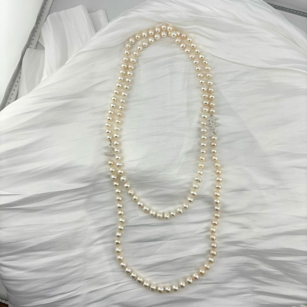 Vòng Cổ Ngọc Trai Hạt Tròn Tự Nhiên Dài 120cm Điểm 2 Khoá Bạc s925 Channel MADAME HIEN PEARLS CT040TR