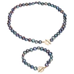 Bộ Vòng Cổ và Vòng Tay Ngọc Trai Hạt Baroque Đen Lông Công Ánh Xà Cừ Phối Khoá OT Hoa Mận MADAME HIEN PEARLS Cho Nữ SCB005D