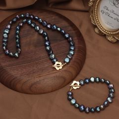 Bộ Vòng Cổ và Vòng Tay Ngọc Trai Hạt Baroque Đen Lông Công Ánh Xà Cừ Phối Khoá OT Hoa Mận MADAME HIEN PEARLS Cho Nữ SCB005D