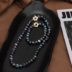 Bộ Vòng Cổ và Vòng Tay Ngọc Trai Hạt Baroque Đen Lông Công Ánh Xà Cừ Phối Khoá OT Hoa Mận MADAME HIEN PEARLS Cho Nữ SCB005D
