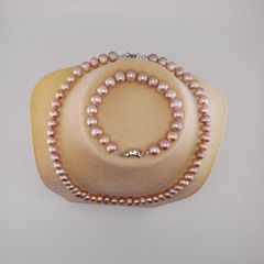 Bộ set Vòng cổ và Vòng Tay Ngọc Trai Tím Tự Nhiên 8-9mm Khoá Yên ngựa ST001TYN