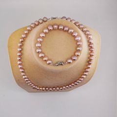 Bộ set Vòng cổ và Vòng Tay Ngọc Trai Tím Tự Nhiên 8-9mm Khoá Yên ngựa ST001TYN