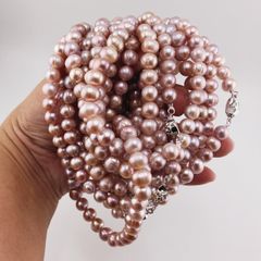 Bộ set Vòng cổ và Vòng Tay Ngọc Trai Tím Tự Nhiên 8-9mm Khoá Yên ngựa ST001TYN