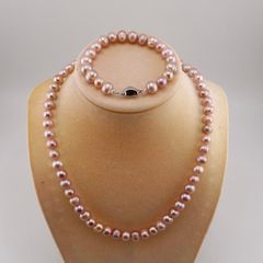 Bộ set Vòng cổ và Vòng Tay Ngọc Trai Tím Tự Nhiên 8-9mm Khoá Yên ngựa ST001TYN