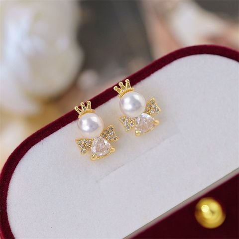 Bộ Trang Sức Bông Tai và Dây Chuyền Mặt Ngọc Trai Dáng Thiên Thần Lùn MADAME HIEN PEARLS Đáng Yêu Cho Nữ SPS109
