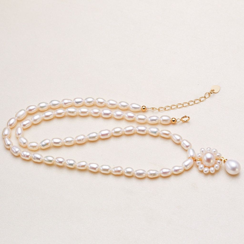 Bộ Vòng Cổ và Vòng Tay Mặt Ngọc Trai Hạt Gạo Tự Nhiên Kết Tạo Hoa Hướng Dương MADAME HIEN PEARLS Xinh Xắn Cho Nữ SCG008