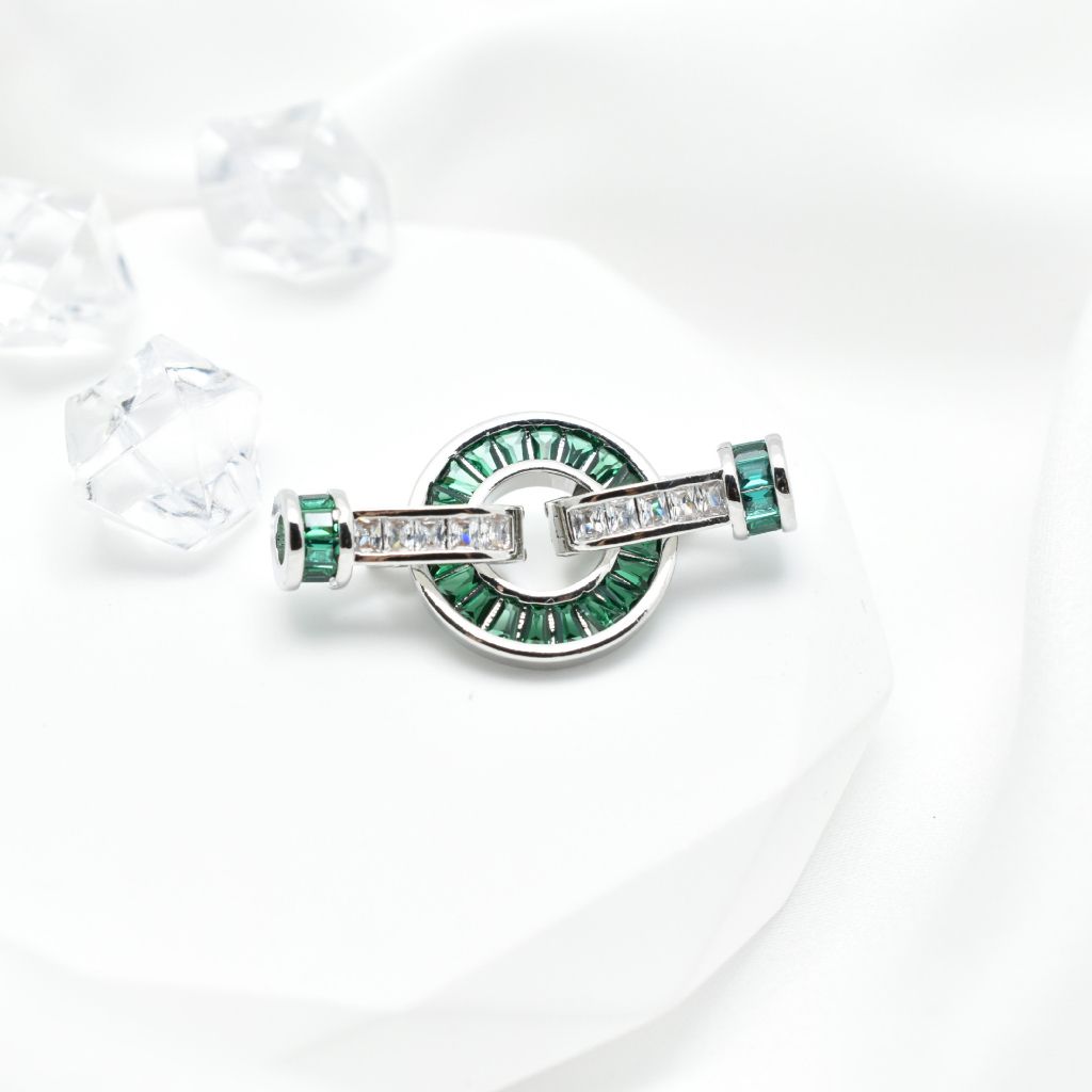 Chốt Khoá Cài Tròn Cho Vòng cổ Hoặc Vòng Tay Mạ Vàng 14k Đính Đá Pha Lê Xanh Lá Sang Trọng MADAME HIEN PEARLS PKKC009