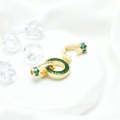 Chốt Khoá Cài Tròn Cho Vòng cổ Hoặc Vòng Tay Mạ Vàng 14k Đính Đá Pha Lê Xanh Lá Sang Trọng MADAME HIEN PEARLS PKKC009