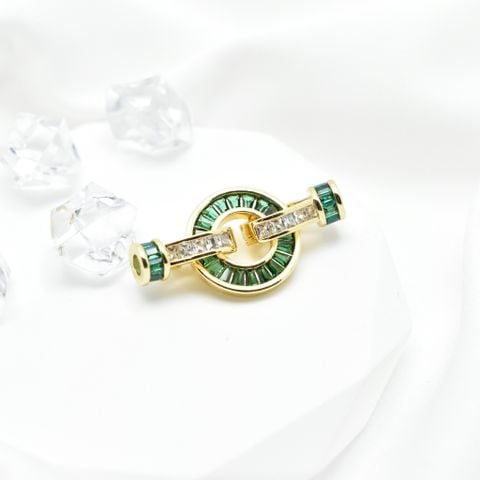 Chốt Khoá Cài Tròn Cho Vòng cổ Hoặc Vòng Tay Mạ Vàng 14k Đính Đá Pha Lê Xanh Lá Sang Trọng MADAME HIEN PEARLS PKKC009