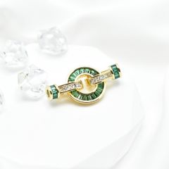 Chốt Khoá Cài Tròn Cho Vòng cổ Hoặc Vòng Tay Mạ Vàng 14k Đính Đá Pha Lê Xanh Lá Sang Trọng MADAME HIEN PEARLS PKKC009