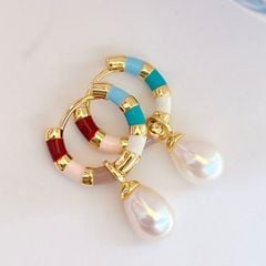 [Designer Jewelry] Bông Tai Mặt Hoạ Tiết Thiết Kế Vòng Tròn Đính Tua Rua Ngọc Trai Giọt Nước Tự Nhiên MADAME HIEN PEARLS Cho Nữ BTG159