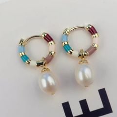 [Designer Jewelry] Bông Tai Mặt Hoạ Tiết Thiết Kế Vòng Tròn Đính Tua Rua Ngọc Trai Giọt Nước Tự Nhiên MADAME HIEN PEARLS Cho Nữ BTG159