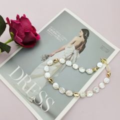 Designer Jewelry Vòng Cổ Ngọc Trai Baroque Hạt Đồng Xu Tròn Không Đều Phối Hạt Cham Kim Cá Tính MADAME HIEN PEARLS Cho Nữ CB049