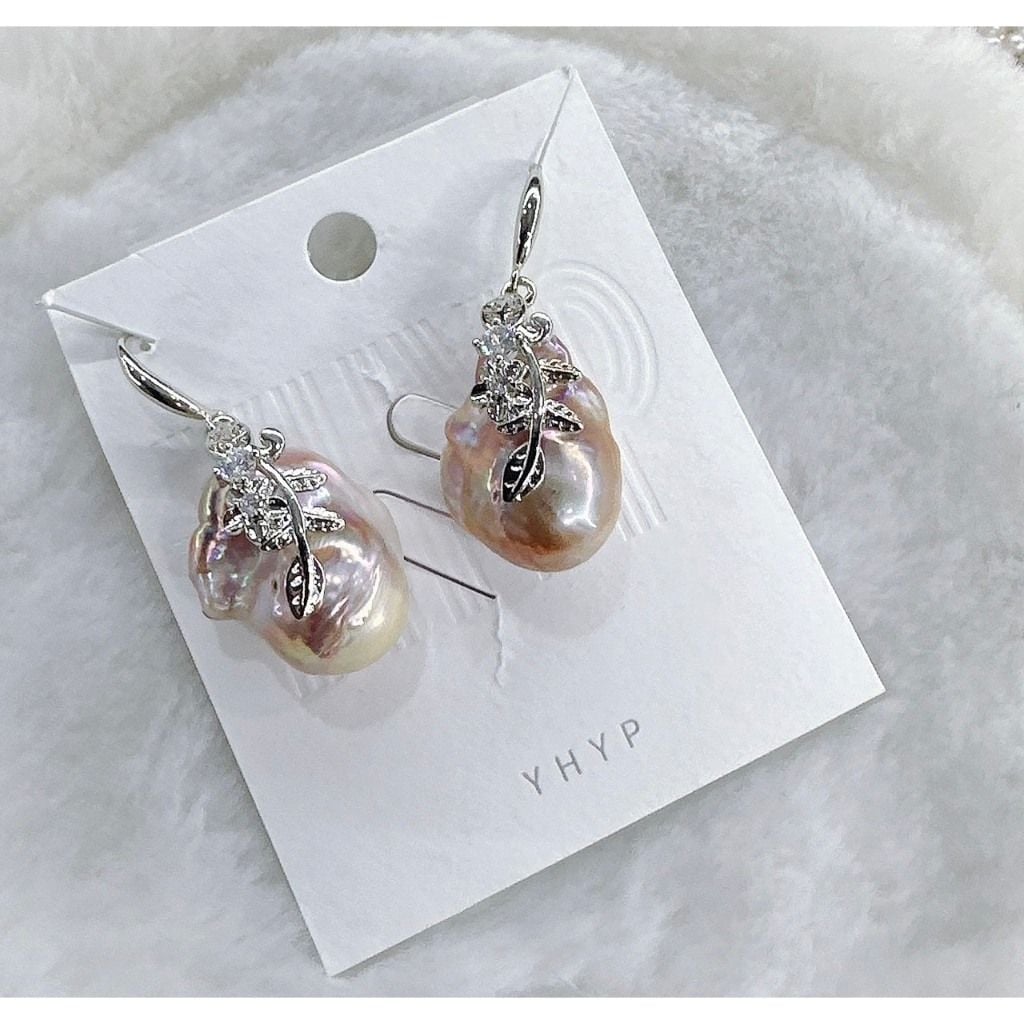 Bông Tai Ngọc Trai Dị Khủng 18-20mm Baroque Đính Khoen Hoa Cầu Kỳ Thời Trang Đại Gia Quý Phái MADAME HIEN PEARLS BTB075A,B,C,D