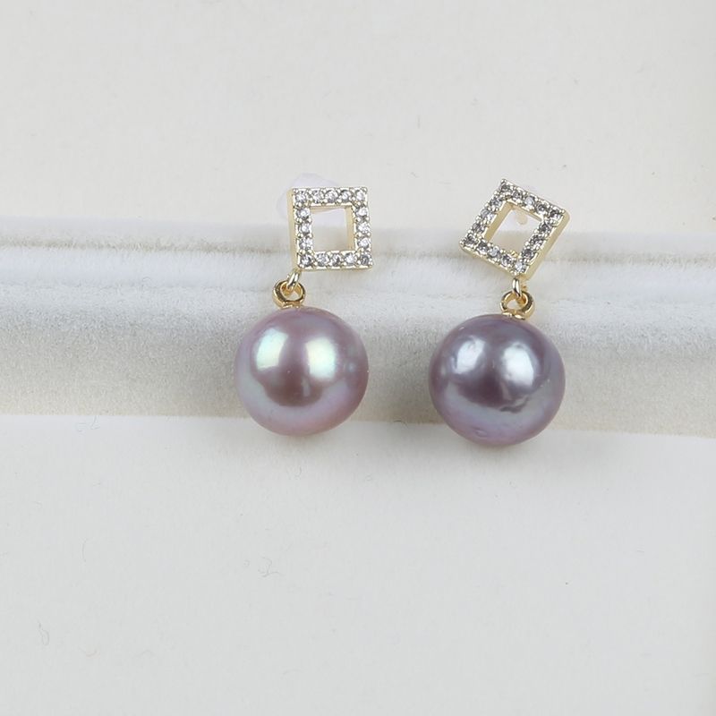 Bông Tai Bạc Ý Đính Hạt Ngọc Trai Edison Tự Nhiên Mặt Tứ Giác Đá Quý MADAME HIEN PEARLS Đơn Giản BTT053