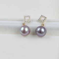 Bông Tai Bạc Ý Đính Hạt Ngọc Trai Edison Tự Nhiên Mặt Tứ Giác Đá Quý MADAME HIEN PEARLS Đơn Giản BTT053