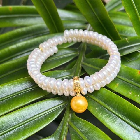 DESIGNER JEWELRY Vòng Tay Ngọc Trai Hạt Bắp VIP Điểm Bi Vàng Mặt Ngọc Trai 1 Hạt Vàng Sang Trọng MADAME HIEN PEARL Cho Nữ VTT120