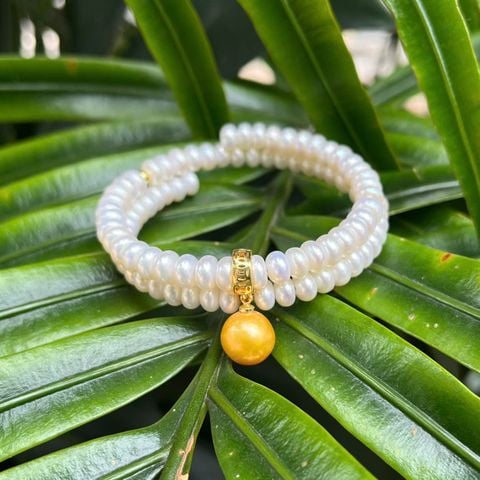 DESIGNER JEWELRY Vòng Tay Ngọc Trai Hạt Bắp VIP Điểm Bi Vàng Mặt Ngọc Trai 1 Hạt Vàng Sang Trọng MADAME HIEN PEARL Cho Nữ VTT120
