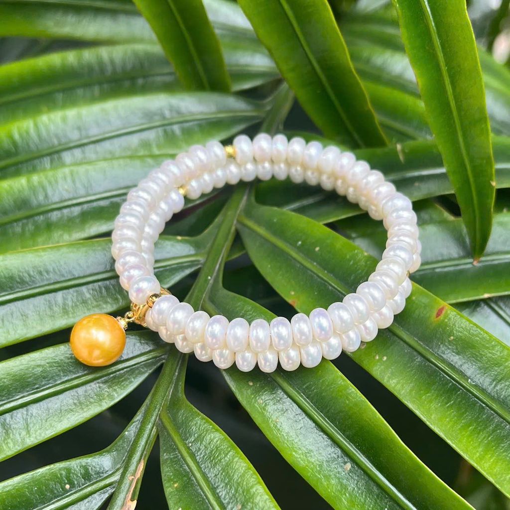 DESIGNER JEWELRY Vòng Tay Ngọc Trai Hạt Bắp VIP Điểm Bi Vàng Mặt Ngọc Trai 1 Hạt Vàng Sang Trọng MADAME HIEN PEARL Cho Nữ VTT120